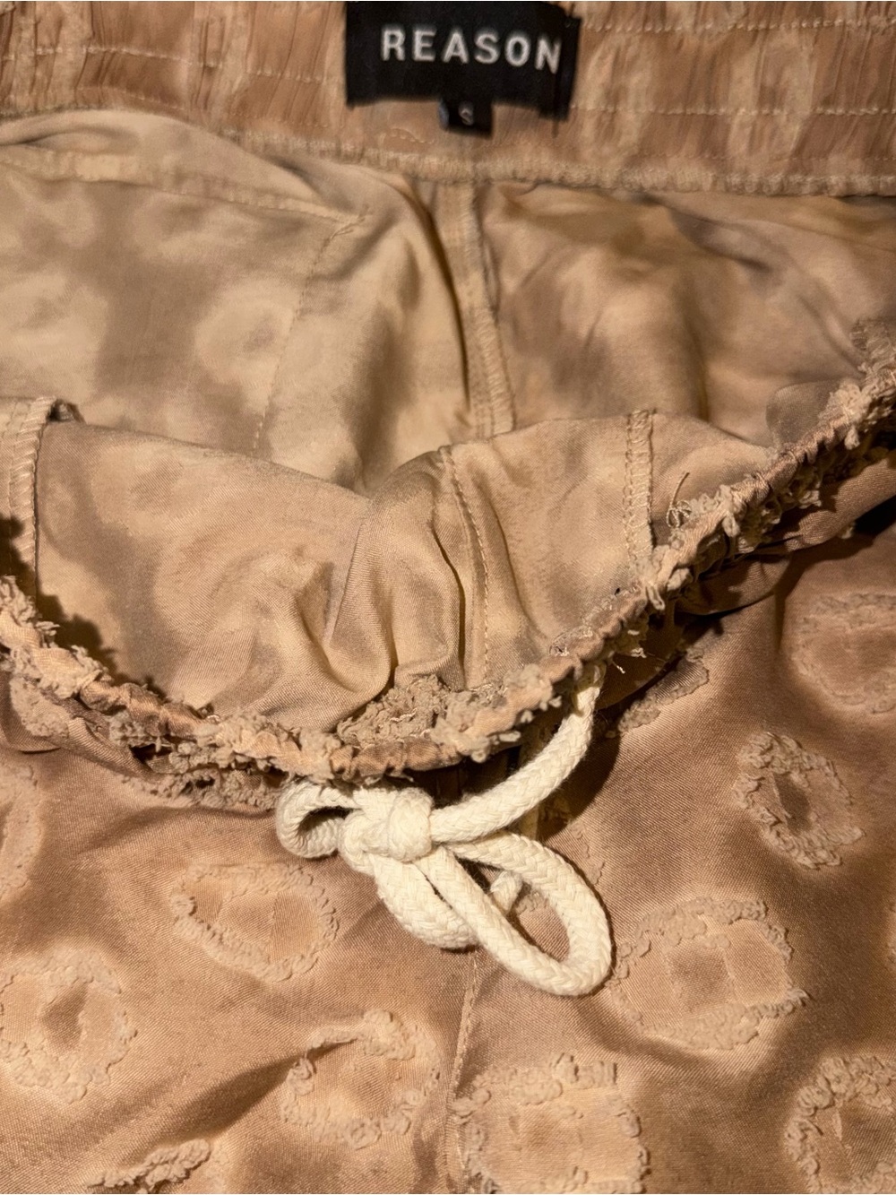 REASON Mens Tan Drawstring shorts with Textured Dot Detail